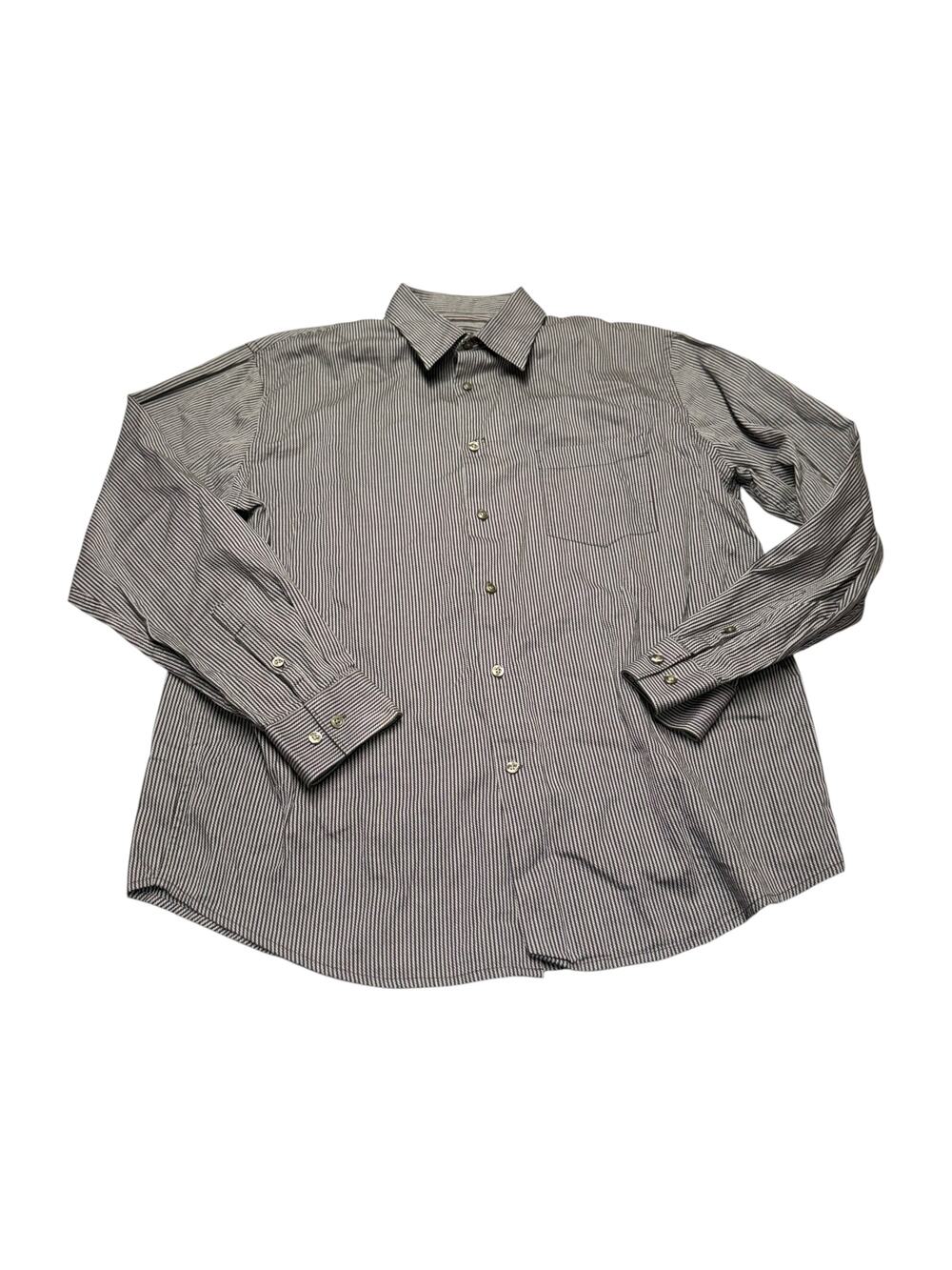 Perry Ellis Men L Striped Cotton Button Down Dress Shirt Long Sleeve